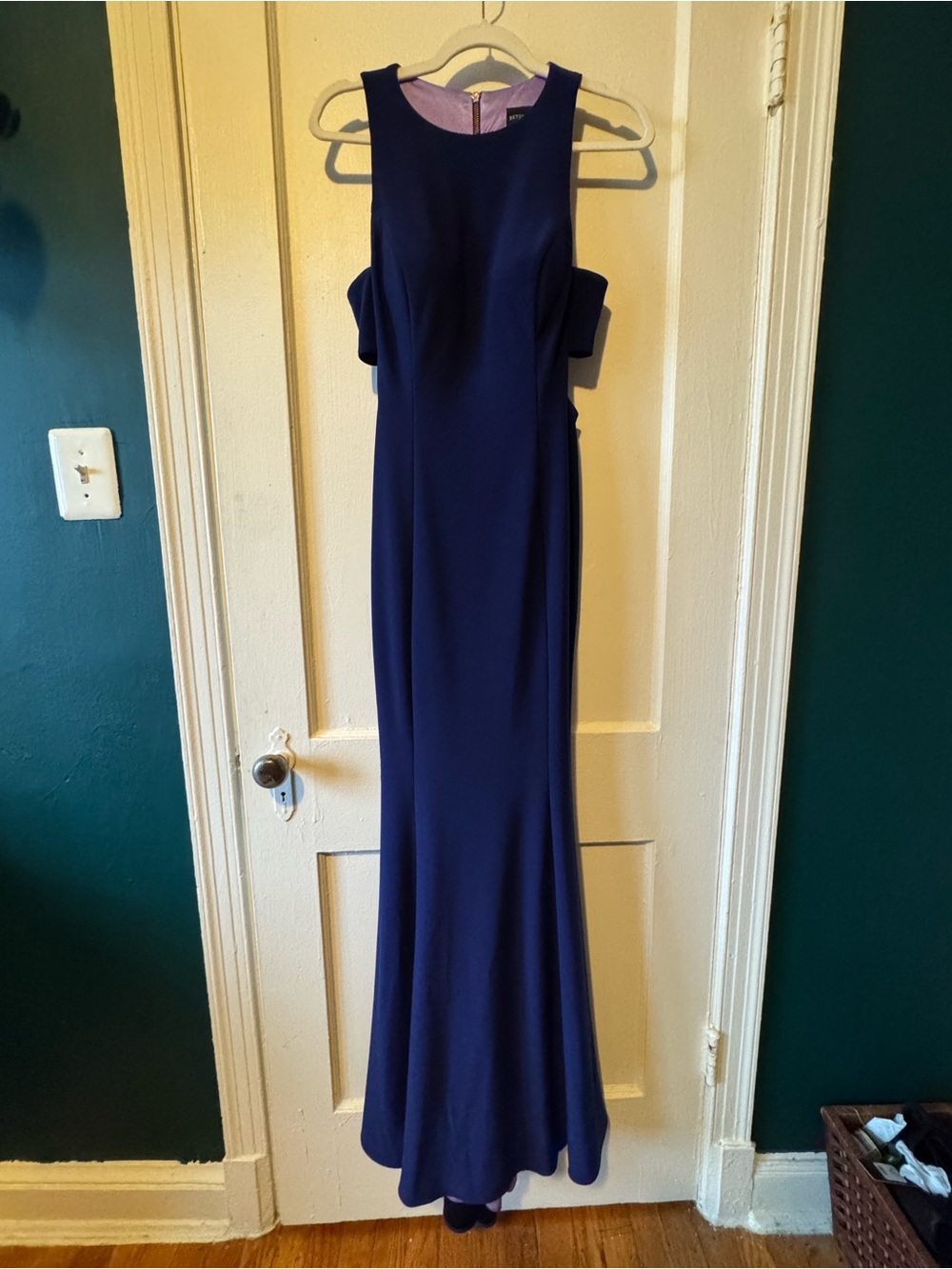 Elegant Navy Blue Sleeveless Evening Gown - Betsy Adam